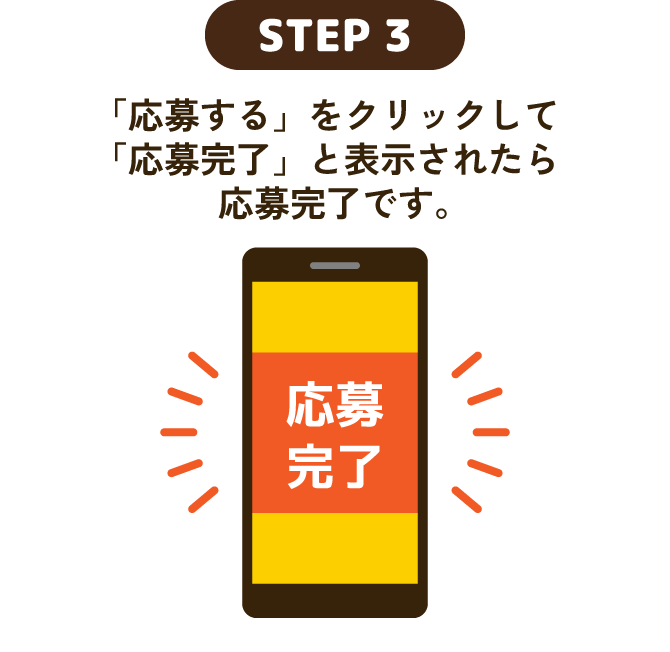 STEP3 「応募する」をクリックして「応募完了」と表示されたら応募完了です。