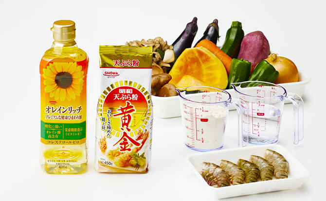 「オレインリッチ」「天ぷら粉黄金」と材料