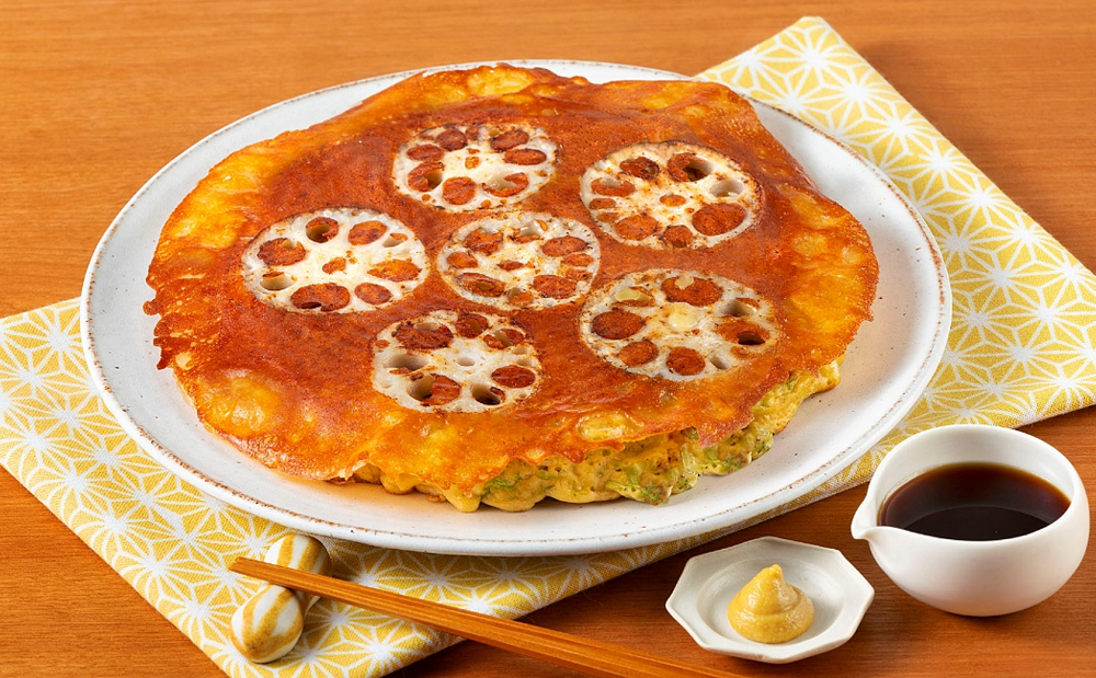 カリカリチーズとれんこんのお好み焼き