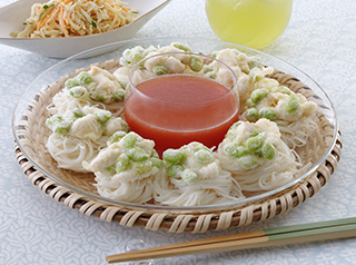 枝豆と鶏ささみのかき揚げそうめん
