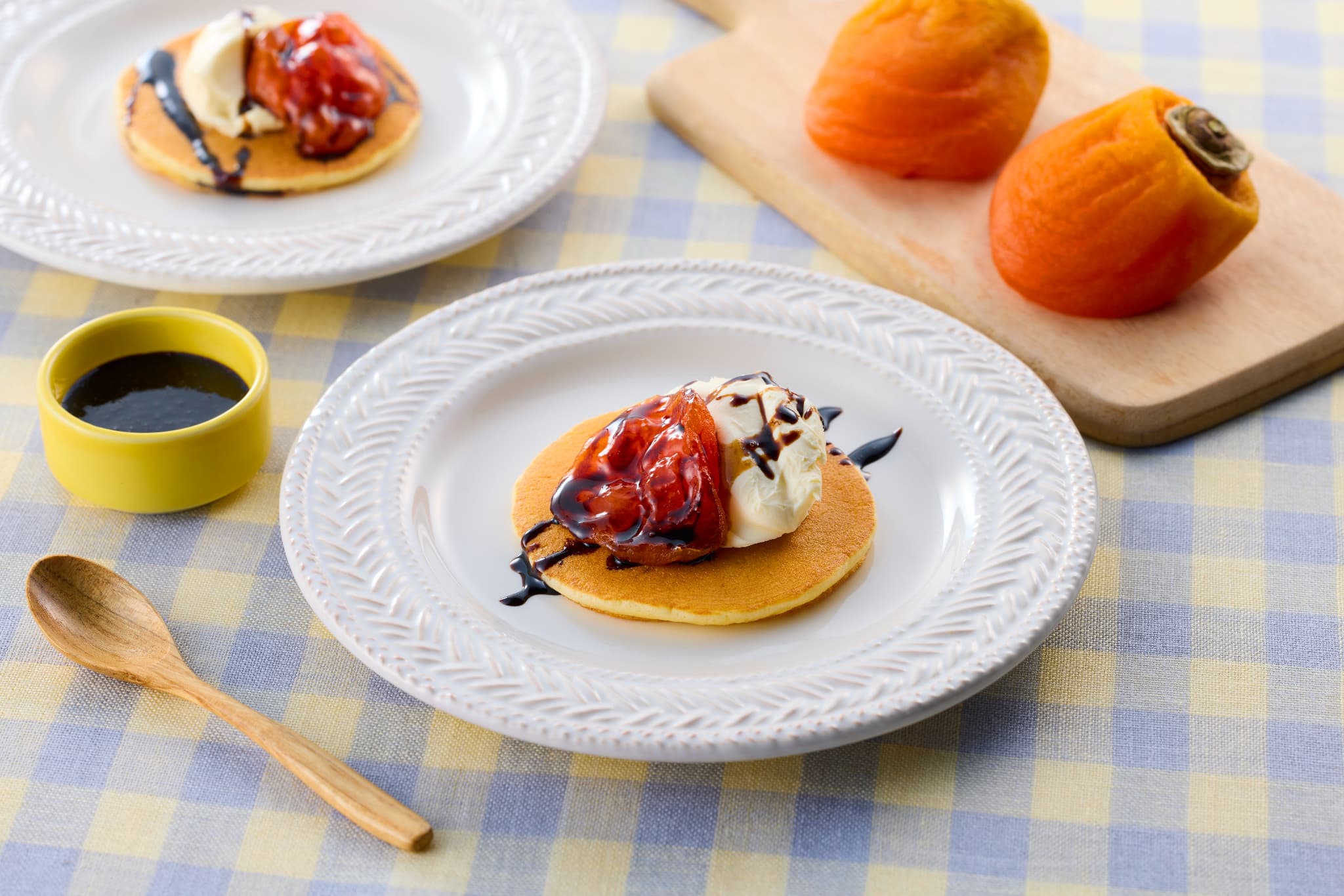 クリームチーズ＆あんぽ柿＆バルサミコ酢のホットケーキ