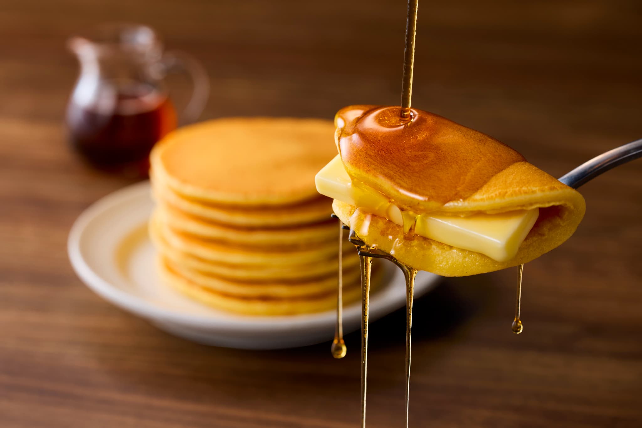 王道のメープルシロップ＆バターのホットケーキ